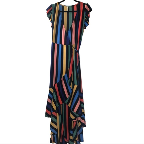 NWT Tyche Multi Color Striped Wrap Maxi Dress Sz M - Picture 4 of 16